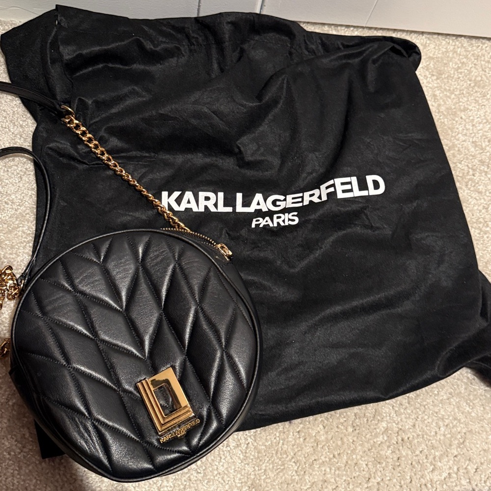 Karl Lagerfeld Black Quilted Round Crossbody Bag